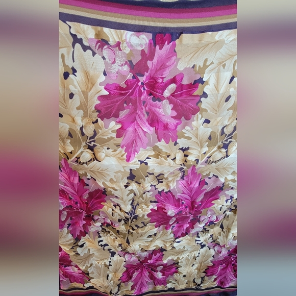 no name Accessories - Vintage Scarf, Made In Italy, Navy, Blue, Tan, Pink Leaves